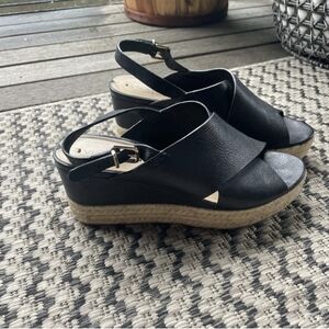 ⭐ Via SPIGA for Bloomingdales Women sz 9 black leather espardrille wedge sandals